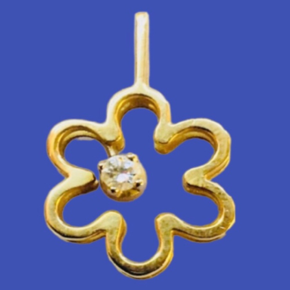 18K Solid Yellow Gold Diamond Flower Pendant Charm